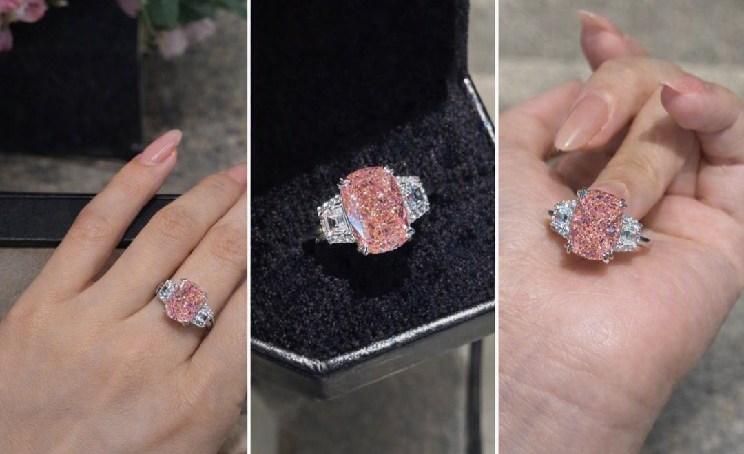 15 Carat Pink Moissanite Ring